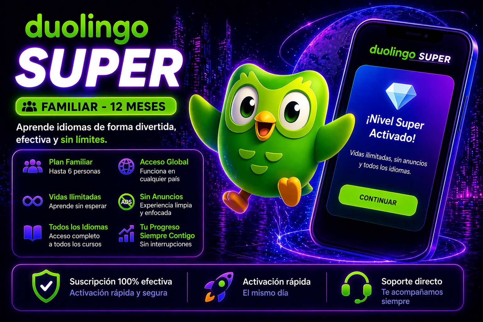 🔥 Duolingo Super Familiar 12 Meses – Suscripción Premium