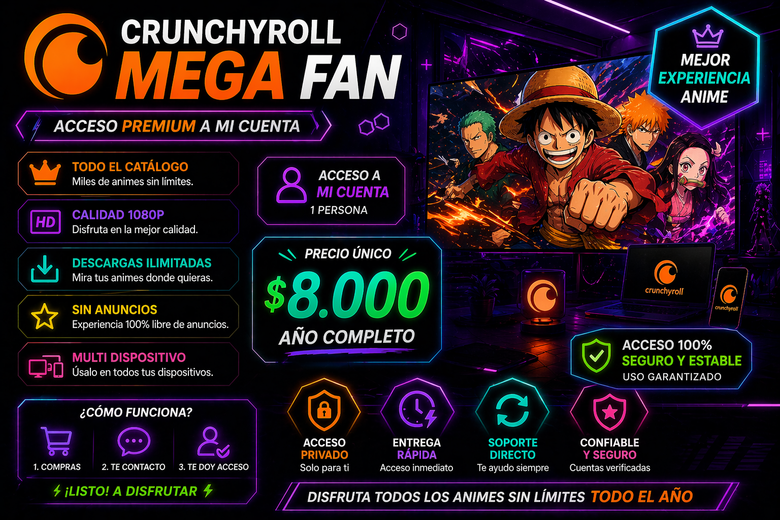 🔥Cupo Crunchyroll Mega Fan 12 meses🔥